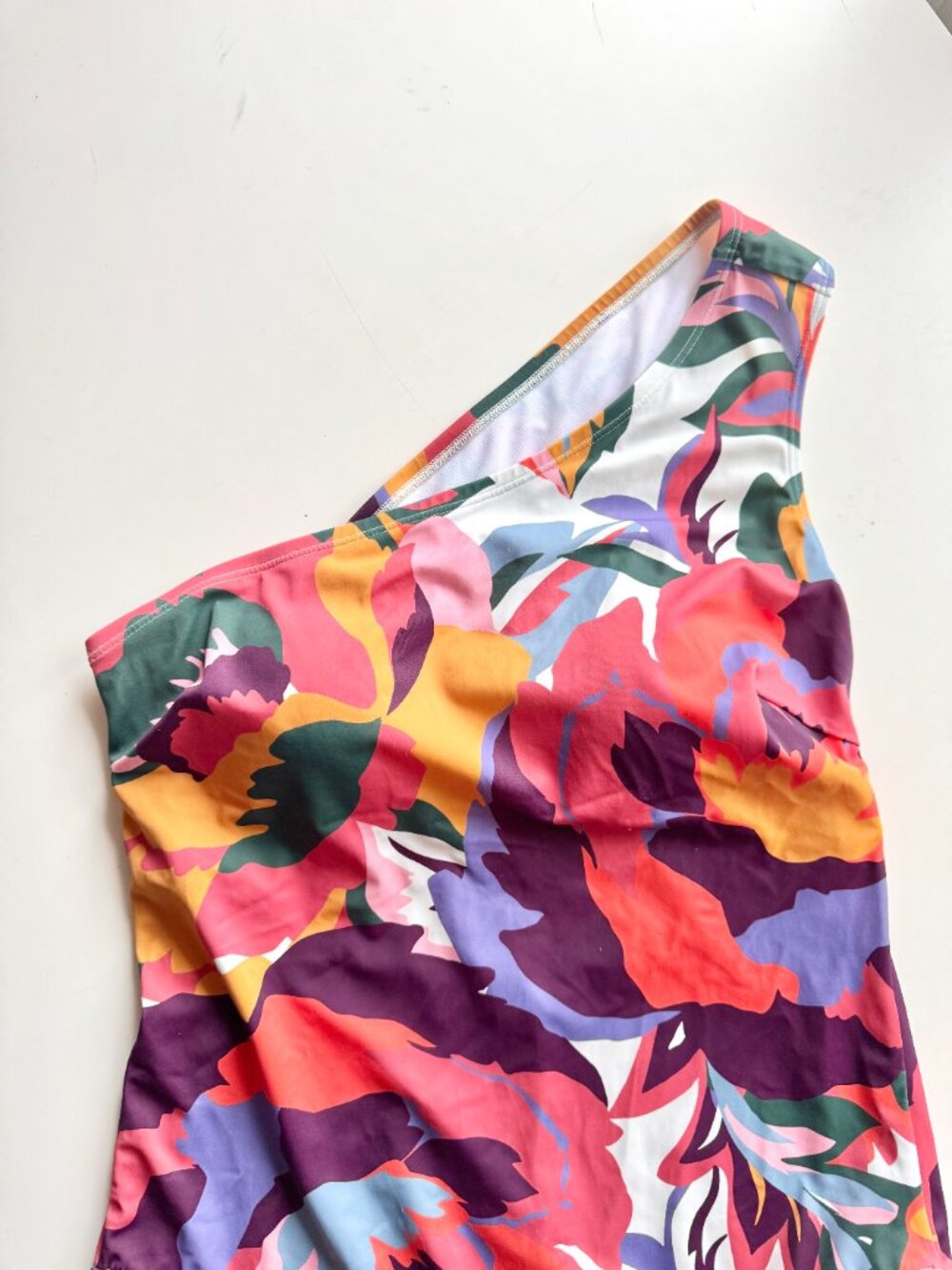 BODEN Sorrento Floral One Shoulder Cut-Out Back One Piece Swimsuit, Size 14 - Picture 3 of 8